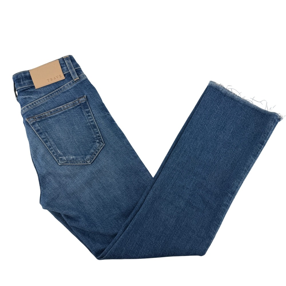 Trave Colette Kick Flare Jeans Womens 24 Blue High Rise Raw Hem Denim USA Made